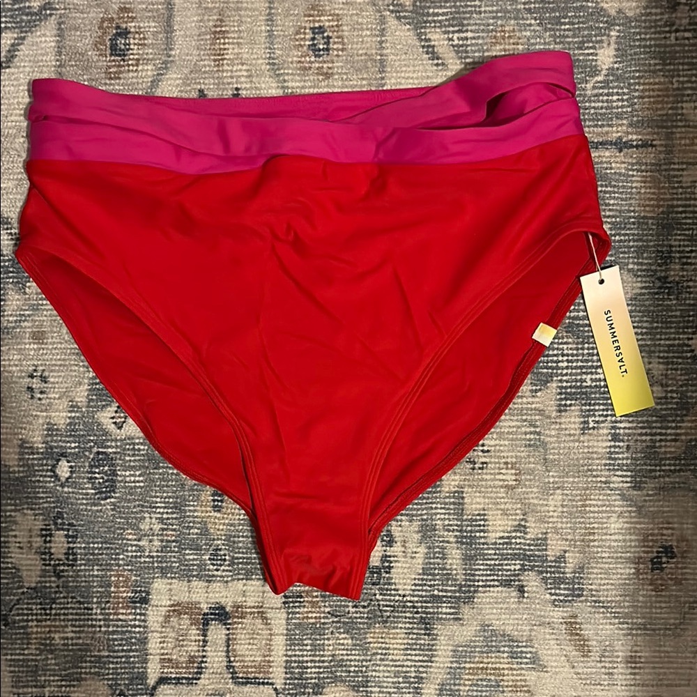 summersalt High-Waist Bikini Bottoms in Red & Pink